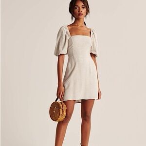 Abercrombie & Fitch Linen Puff Sleeve Dress
